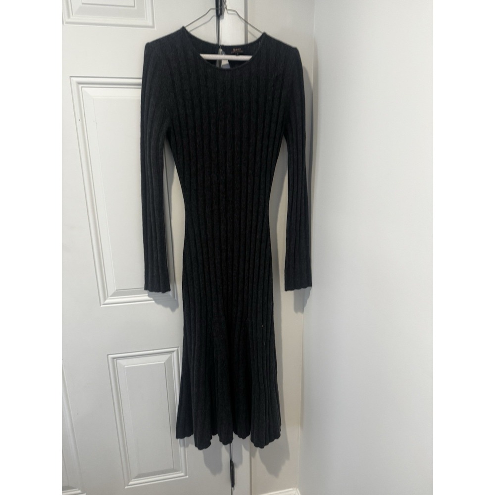 Quince Womens Mongolian Cashmere Wide Rib Midi Sweater Dress Charcoal S‎